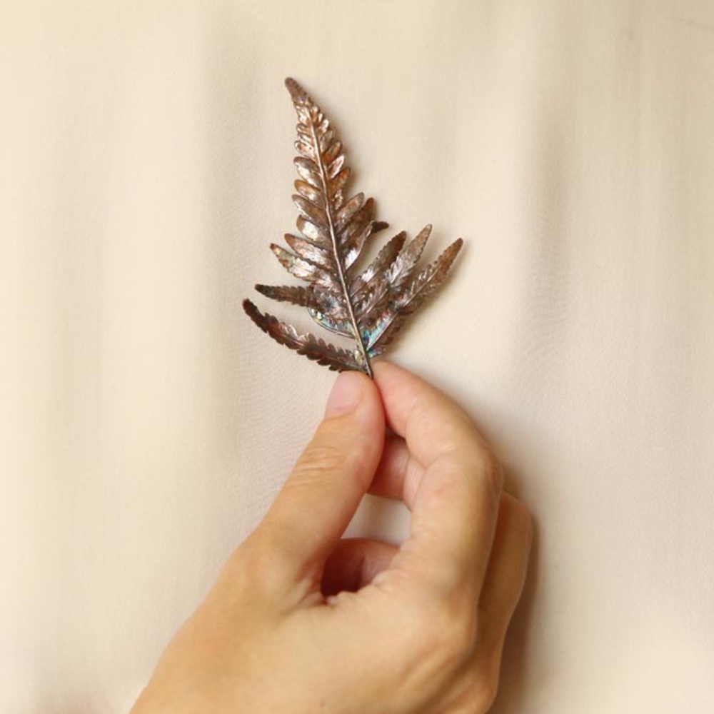 Fern leaf pendant in colored silver